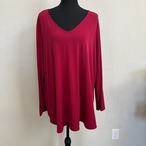 Susan Graver Top 2X Plus Liquid Knit Modern Essentials Maroon Long Sleeve